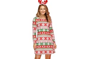 For G and PL Weihnachten Damen Ugly Langarm Kleid Party Kostüm Print S-XXL