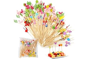 RobLuX 200 Piezas de Palillos Para Aperitivos 12cm Cóctel de Bambú Palillos de Cóctel de Corazón Brochetas de Cóctel para Bares Restaurantes Pasteles y Bebidas (Hojas de Piña y Flamenco, amor)