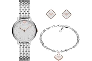 Emporio Armani Reloj de señora, movimiento de dos manecillas, caja de acero inoxidable plateado de 32 mm con correa de acero inoxidable, AR80023