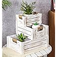 Hamdan Collection Set of 3 Rustic Wood Nesting Crates, Farmhouse Wooden Storage Container Boxes with Cutout Handles, Decorative Wooden Baskets for Display-White
