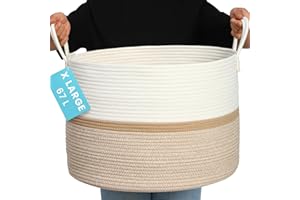 OrganiHaus Panier Rangement Tissé, Panier Jouets Bébé, Panier Salle de Bain avec Poignées, Grand Panier Corde Coton Rayé Miel pour Couvertures, Linge, Jouets