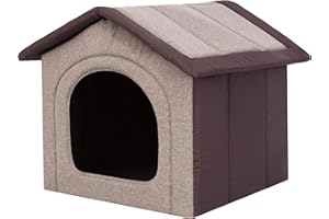 PillowPrim Buda dla Psa i Kotów, Legowisko, Domek - Średnia, Rozmiar M, 44 x 38 cm, Cappuccino z Brązową