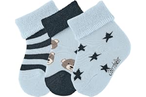 Sterntaler - Baby Jungen Babysöckchen 3er-Set Plüsch Socken Teddy Sterne, hellblau - 8401920