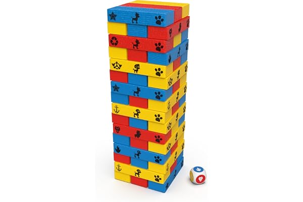 PAW Patrol Jumbling Tower – stapel spel | Byggtorn - 48 stycken i trä och tärning - byggsats - från 2 spelare - Paw Patrol leksak - från 4 år