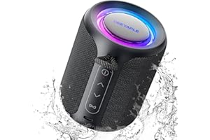 Deeyaple Bluetooth Lautsprecher Klein Tragbarer Musikbox 5.3 IPX7 Wasserdicht Kabellose Stereo Pairing Freisprech RGB Licht für Outdoor Camping Garten Party Reise 50% Lautstärke12H Wiedergabe Schwarz