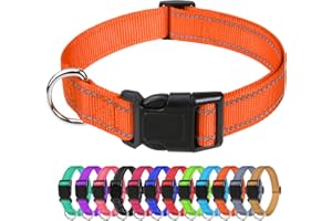 TagMe Reflective Nylon Dog Collars, Adjustable Classic Dog Collar with Quick Release Buckle for Small Dogs, Orange, 1.5 cm Width