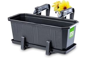 ‎KADAX KADAX Blumenkasten, Pflanzkasten mit Untersetzer, rechteckiger Blumentopf aus Kunststoff, Pflanzgefäß für Innen- und Außenbereiche, Blumen, Balkon, Terrasse, Fensterbank (40cm, mit Griffe, anthrazit)