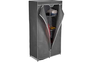 Relaxdays Armario Tela con Barra Perchas y 6 Baldas, 170 x 90 x 45 cm, Robusto, Clóset Plegable Funda, Color Antracita, Tejida