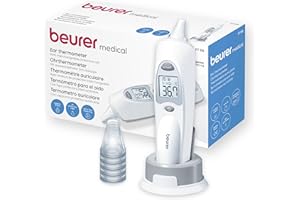 Beurer FT 58 Ear Thermometer, Fever Thermometer with Infrared Technology for Ear & Object Temperature Measurement, Fever Indicator, incl. 10 Protective Caps, for Babies, Children, and Adults