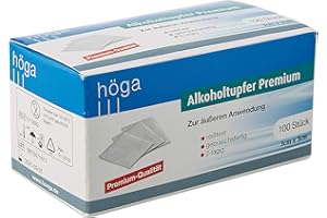 Höga-Pharm Alkoholtupfer Premium, zur äußeren Anwendung, reißfest, gebrauchsfertig, 2 lagig, 1er Pack (1 x 100 Stück)