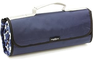 Greenfield Collection 135cm x 148cm Picnic Blanket; Navy Blue Plaid Moisture Resistant Outdoor Rugs for Camping, Outdoor, Park, Hiking, Beach With Carry Handle