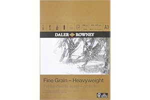 DALER ROWNEY Daler-Rowney Fine Grain Lightly Textured Heavyweight 200gsm A3 Drawing Paper Pad, Glued 1 Side, Acid-free, 30 White Sheets, Ideal for Professional Artists & Students