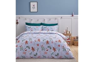 Catherine Lansfield Christmas Gingerbread Soft Microfibre Reversible Double Duvet Cover Set with Pillowcases Blue