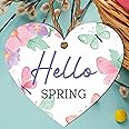 Springtime Wooden Heart Plaque - "Hello Spring" Quote | Rustic Easter Gift | Seasonal Home Decor | Versatile & Customisable Hanging Accessory | Handcrafted & Sustainable