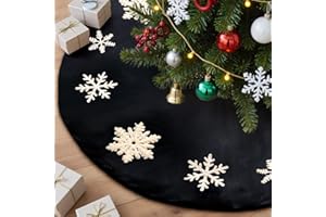 Lanpn 120cm Bestickt Weihnachtsbaum Decke Christbaumdecke, Samt Schneeflocken Rund Tannenbaum Decke Unterlage Teppich, Weihnachtsbaumdecke für Christbaumschmuck Weihnachtsdeko (Schwarz, 120 cm)
