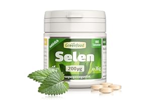 ‎GREENFOOD Selen, hochdosiert, 200µg - 180 Tabletten, vegan. Natürliches Selen – für Schilddrüse, Immunsystem und Zellschutz. OHNE künstliche Zusätze - laborgeprüft. Von Greenfood.
