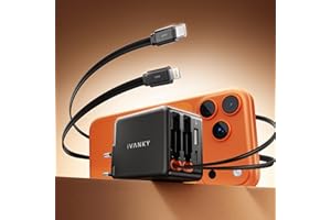 iVANKY 4-en-1 45W GaN Chargeur USB C Rapide iPhone 17 Pro Max Air, 4 Ports Câble Rétractable avec câbles USB-C+ Lighting, avec iPhone 16/15/14/13 Galaxy S25/S24/S23/S22/A56/A16/A06
