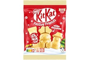 NESTLÉ KITKAT Festive Friends White, Mini-Weihnachtsfiguren aus weißer Schokolade, kleines Geschenk zu Weihnachten mit Knusperstückchen, 1er Pack (1 x 65g)