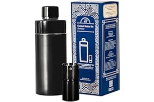 GIN 42 BOTANICALS Gin 42 | Set shaker à cocktail en acier inoxydable noir | Design unique | 500 ml | Shaker et Jigger | Lavable au lave-vaisselle | Idéal pour offrir ou pour la maison