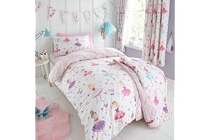 HAPPY LINEN COMPANY Set copripiumino - tema ballerine e danza classica - double face - rosa - Singolo