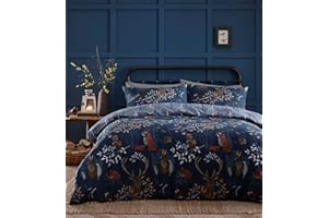furn. Forest Fauna Woodland Duvet Set – Reversible Nature Inspired Bedding with Animal Print, Soft Polycotton, Machine Washable (Navy – King)