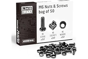 LMS Data M6 Cage Nuts Screws and Washers Set -Assortment Nuts and Bolts Kit for Rack Mount Data Cabinets, Server Shelves Fixing and Installation (Black, 50)