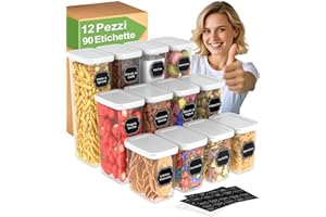 Homhut Contenitori Ermetici per Alimenti 12 Pezzi, Contenitori per Alimenti, Barattoli Cucina con Coperchio, Contenitori Cereali Muesli Farina (Max 1,8L)