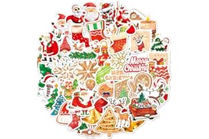 SEGXN 50 Sheets Holographic Christmas Decorative Stickers Christmas Party Stickers for Window Doors Water Bottle Scrapbook Notebook Refrigerator Skateboard Gift Decorative Stickers (Christmas Sticker B)