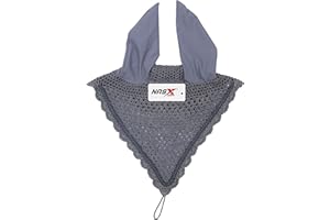 NASX SPORTS Horse Long Tie Down Fly Hood Fly Veil Ear Bonnet Flyveil Net Handmade Crochet (COB, Grey)