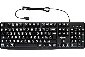 Clavier Alphanumérique Filaire de Geemarc avec Grands Caractères Blancs sur Larges Touches Noires - Contraste Élevé pour Personnes Malvoyantes - Compatible avec Windows XP, Vista, 7, 8, 10 - AZERTY