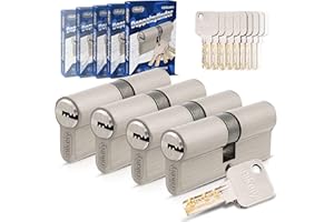 GERCAR Pro Lot de 4 cylindres de serrure à fermeture identique 30/30 - 4 cylindres profilés avec 20 clés - Serrures de porte à cylindre - Longueur : 60 mm - A : 30, B : 30 - En laiton mat massif