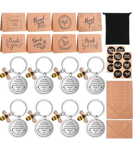 Thank You Cards With Keyring - 6 Pack Appreciation Gift With Envelopes Stickers Rainbow Keychain - View #3