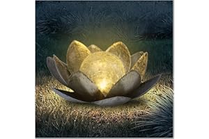 FLOWood Lampy solarne do użytku na zewnątrz, do ogrodu, dekoracja ogrodowa do użytku na zewnątrz, płatki lotosu ze szklaną kulką, prezenty ogrodowe dla kobiet (srebrne)