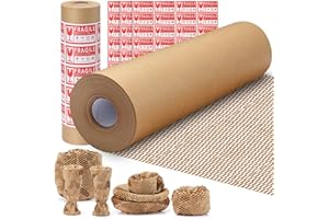 IRELINM Honeycomb Packing Paper 30CM X 30M Moving Suppliers Bubble Cushioning Wrap Paper Roll for Moving/Shipping/Packing with 80 Fragile Sticker Protective Eco Friendly & Recyclable (38CMX30M)