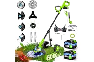 INNOPOWER 12 inch Debroussailleuse Electrique sans Fil, 21V Coupe Bordure sans Fil avec 2X 3000mAh et Chargeur, 4 en 1 Débroussailleuse Batterie avec Moteur sans Balai et 4 Types de Lames pour Cour, Jardin