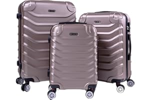 R.Leone Valigia da 1 Fino a Set 4 Trolley Rigido grande, medio, bagaglio a mano e beauty case 8 ruote in ABS 2026 (Rose Gold, Set 3 S M L)