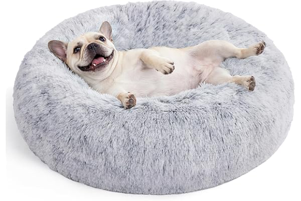 Feandrea Panier pour Chien, Lit Ronde en Forme de Beignet, Canapé, Coussin Central Amovible et Lavable, Tissu Peluche Doux, Ø70 cm, Gris Ombré PGW039G01