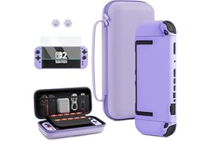 RHOTALL Lila Tragetasche für Nintendo Switch 2 (2025) 7,9 Zoll, schützende tragbare Reisetasche mit 10 Spielkartenfächern, Hartschalenhülle für Switch 2, Bildschirmschutz, 2 Daumenkappen