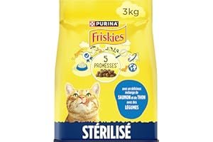 FRISKIES | Chat | Croquettes complètes pour Chats Adultes stérilisés | Au Saumon, au Thon et aux Légumes | Aliment Complet pour Les Chats stérilisés | Sac | 3 KG