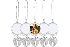 ANNASAMDO 5 Stück Personalisiert Fotogravur Autospiegel Anhänger, Engelsflügel Spiegelanhänger für Auto Rückspiegel Dekoration