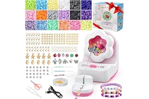 Omgpeike Clay Bead Spinner, Electric Bead Spinner & Beading Set - with 18 Colors 3600Pcs Clay and 450Pcs Beading Accessories, Perfect for Handmade DIY Crafts, Friendship Bracelets Maker