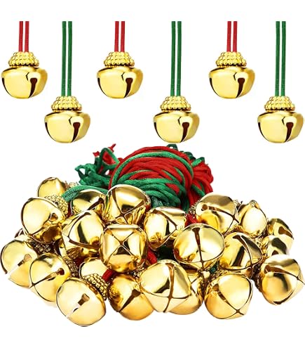 24 Campanelle Di Natale In Metallo 5,1 Cm Con Nastri Rossi - Decorazioni Multicolore Per Albero, Ghirlande E Addobbi Fai Da Te - 3