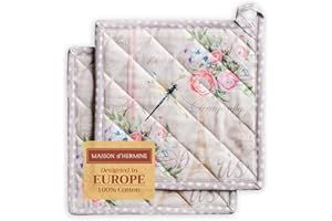 Maison d' Hermine Champ De Mars - Set di 2 presine in 100% cotone, per barbecue, cottura, forno, microonde, grigliate, primavera/estate, Pasqua, (20 x 20 cm)