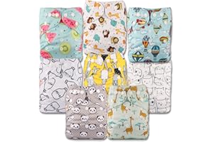 Littles & Bloomz, Reusable Pocket Cloth Nappy, Fastener: Popper, Set of 8, Patterns 802, Without Insert