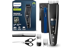 Philips Cortapelos con cuchillas de titanio, 3 Peines guía, 28 Ajustes de longitud, 90 min de uso sin cable, Incluye funda de viaje, Color Negro