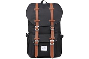 KAUKKO Plecak damski, męski, piękny i przemyślany plecak dzienny z kieszenią na laptopa 15", do szkoły, na uczelnię, 22 l, (nylon czarny), 45 x 27 x 17cm (HxBxT), Plecak