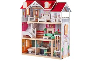 TOP BRIGHT Maison de Poupée en Bois avec Meubles et Ascenseur Rêve Jouet de la Maison de Poupée pour Fille
