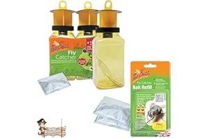BRICOLOCO.COM Bricoloco Pack 2 Unidades Trampa para Moscas con Cebo The Buzz® Fly Catcher + Recambio de Cebo 3 Sobres de 4 grms. Atrapa Moscas Colgante Exterior Súper Efectivo