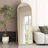 AUFHELLEN Bogen Full Body Mirror 165 x 60 cm, Curved Mirror with Golden Metal Frame, Standing Mirror, HD Large Floor Mirror, 