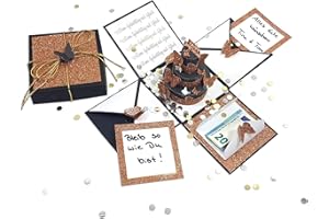 Frau WunderVoll® DIY Explosionsbox Bastelset Happy Birthday mit Aufklapp-Funktion schwarz matt,glitzer Maße Box 10x10x10cm(gefaltet), Geburtstag Geschenkbox Geldgeschenk Scrapbook